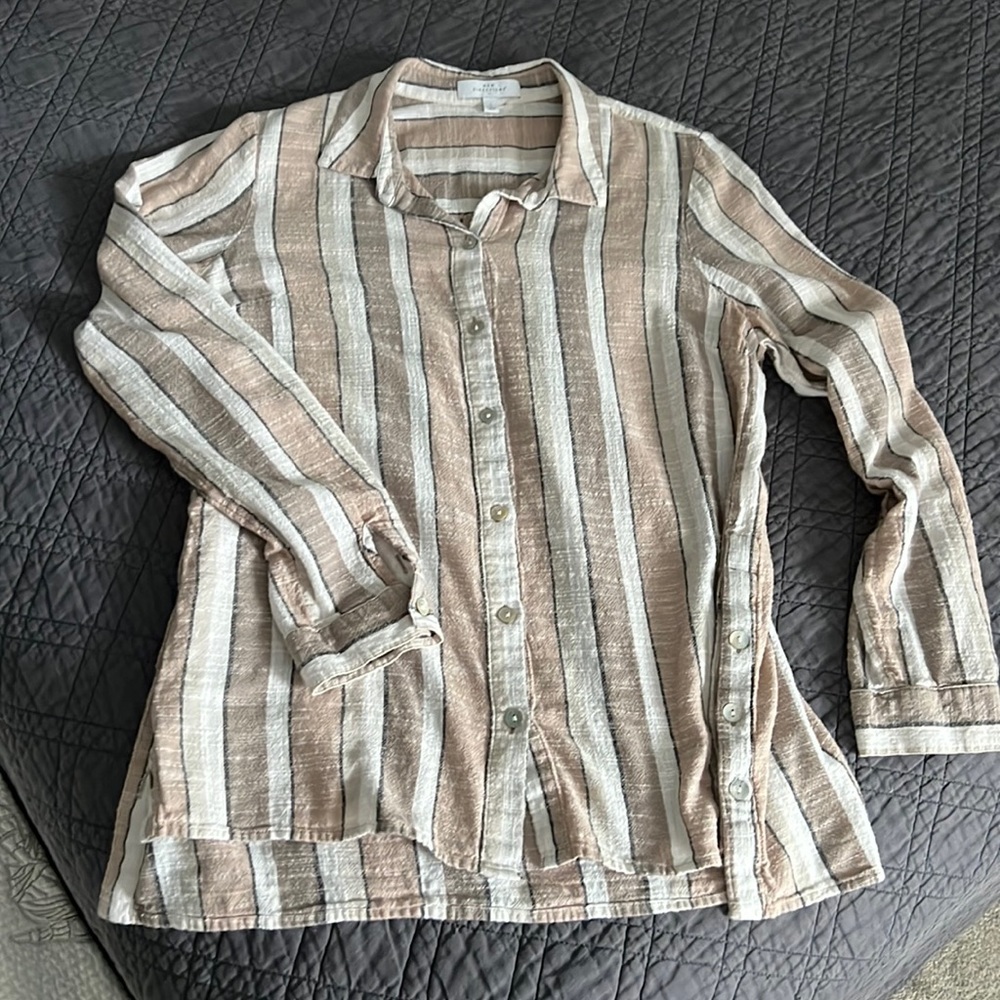 Woman’s Blouse Tans/Cream Striped Long-sleeve